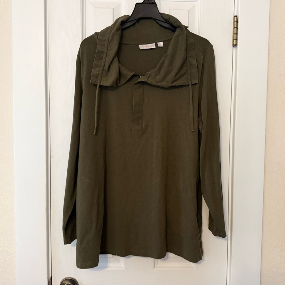 Kim Gravel Belle Athleisure Top Womens Olive Green‎ Pockets Pullover Size 1X